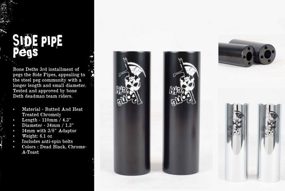 2 x BONE DETH SIDE PIPE PEGS BMX BIKE HARO CULT RANT SUBROSA SHADOW SILVER NEW