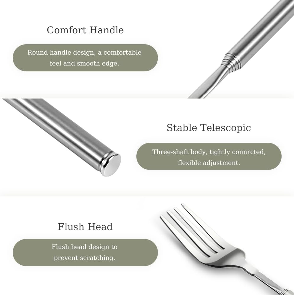 Extendable Fork – 8.7 to 25.4 Inch Long, Telescopic & Retractable for BBQ, Di…