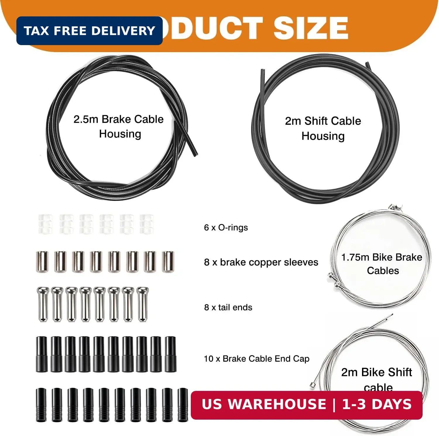 44PCS Bike Brake & Gear Cable Kit Universal Shifter Cable Housing Set Cycling Pa