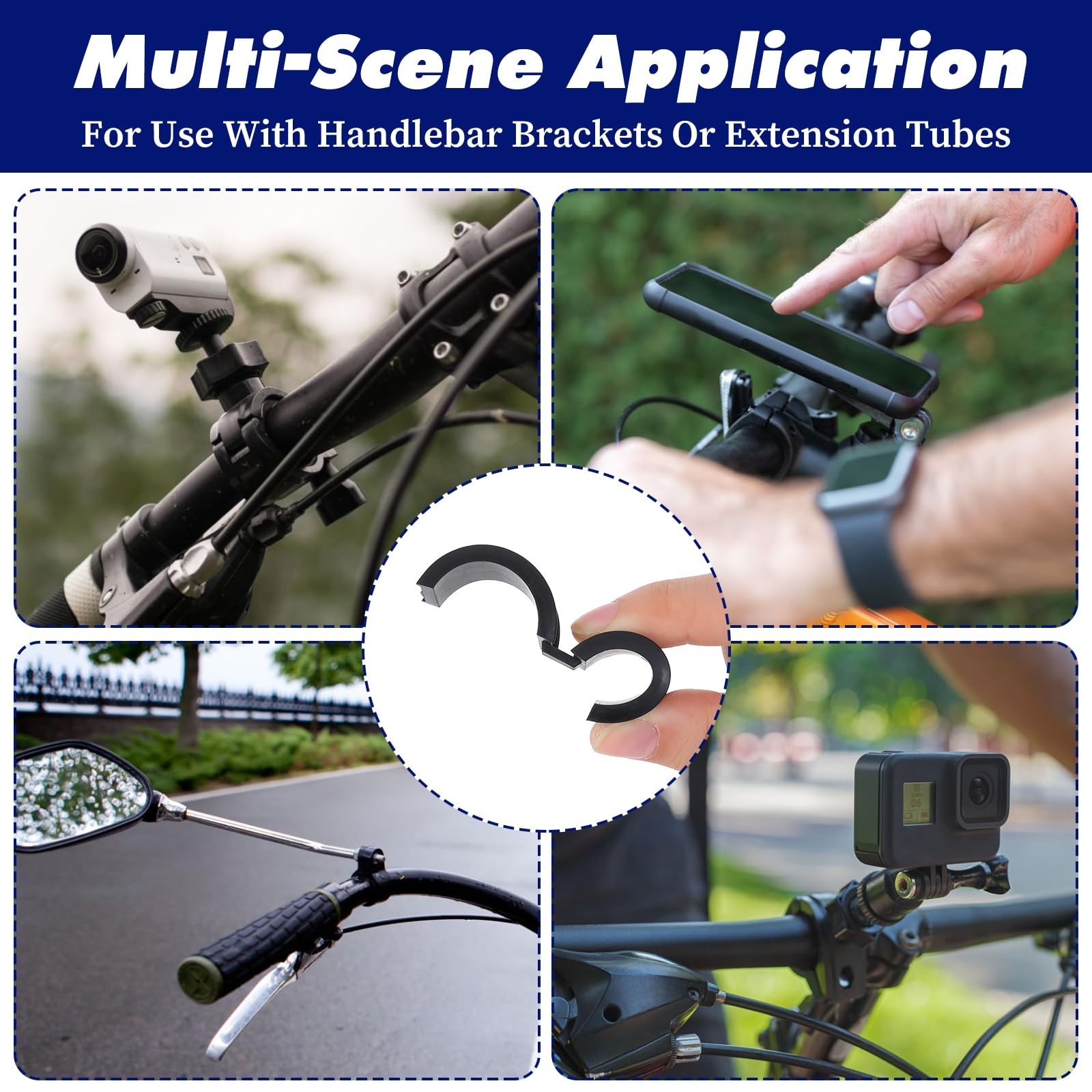 12PCS Anti-Vibration Bicycle Handlebar Rubber Gaskets & 2 Long Spacers, Non-Slip