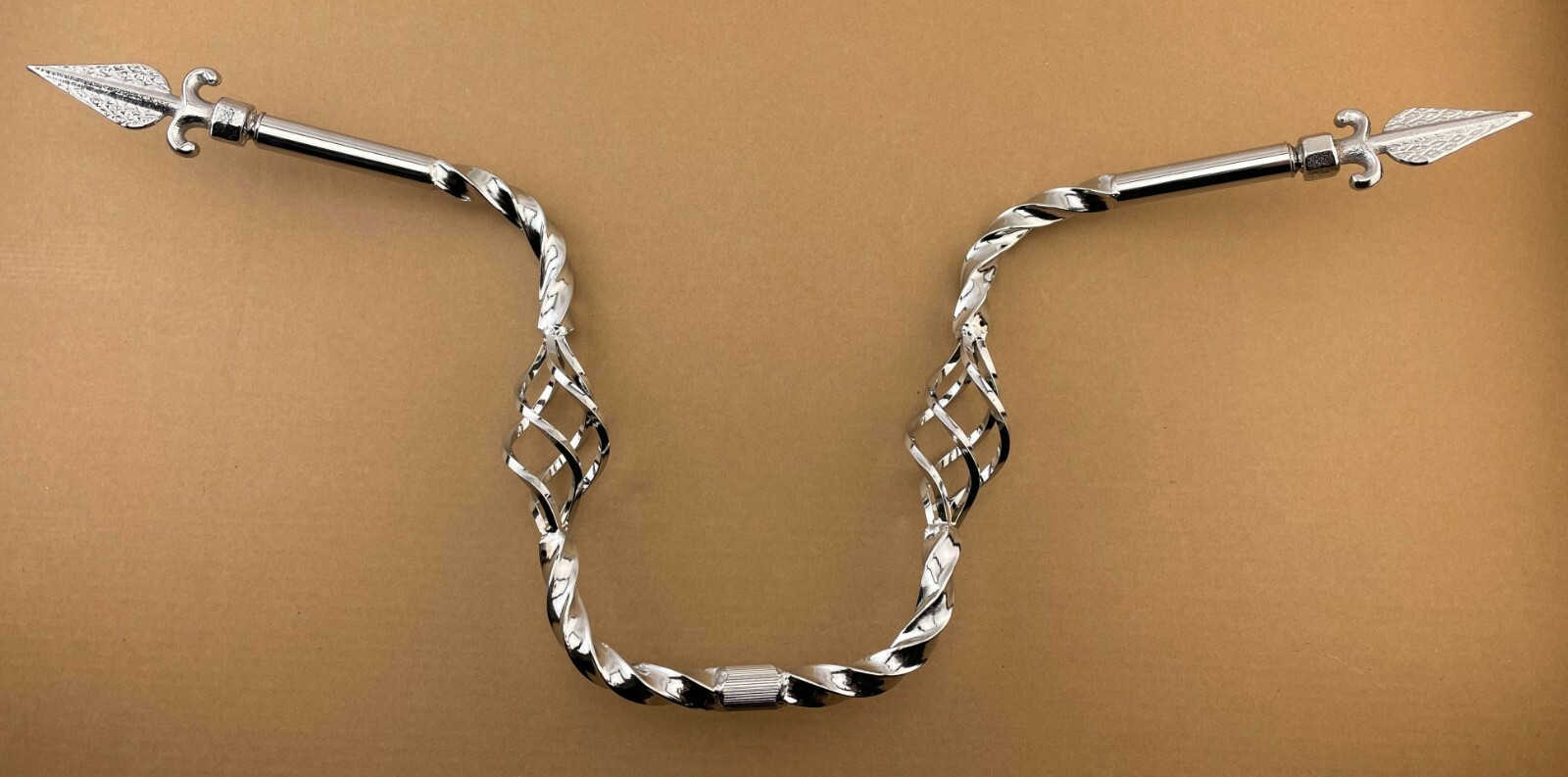 VINTAGE 13″ RISE LOWRIDER CAGE TWISTED HANDLEBAR 25.4MM W/ END ARROW IN CHROME.