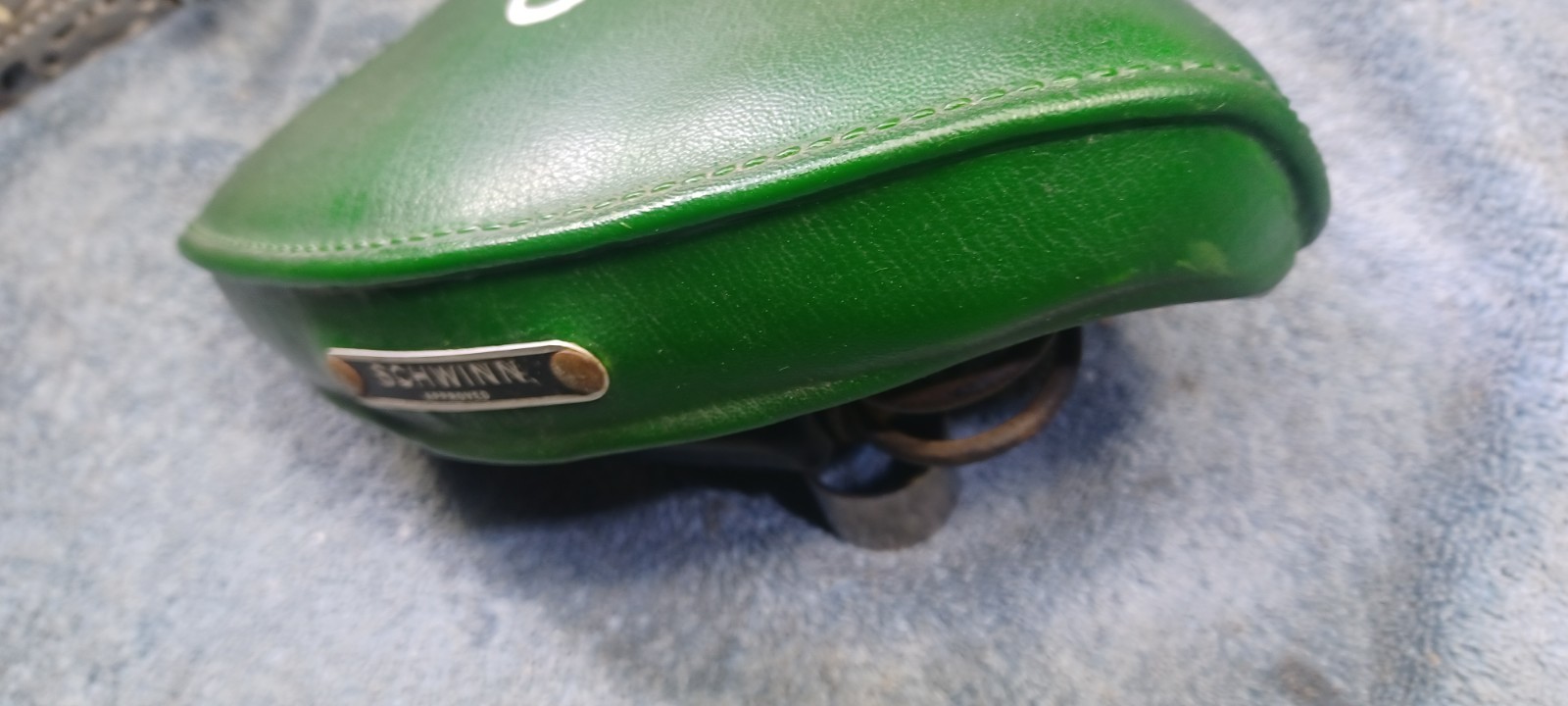 VGC Vintage «S» type Schwinn Green Mesinger Bicycle Seat Saddle with seatpost
