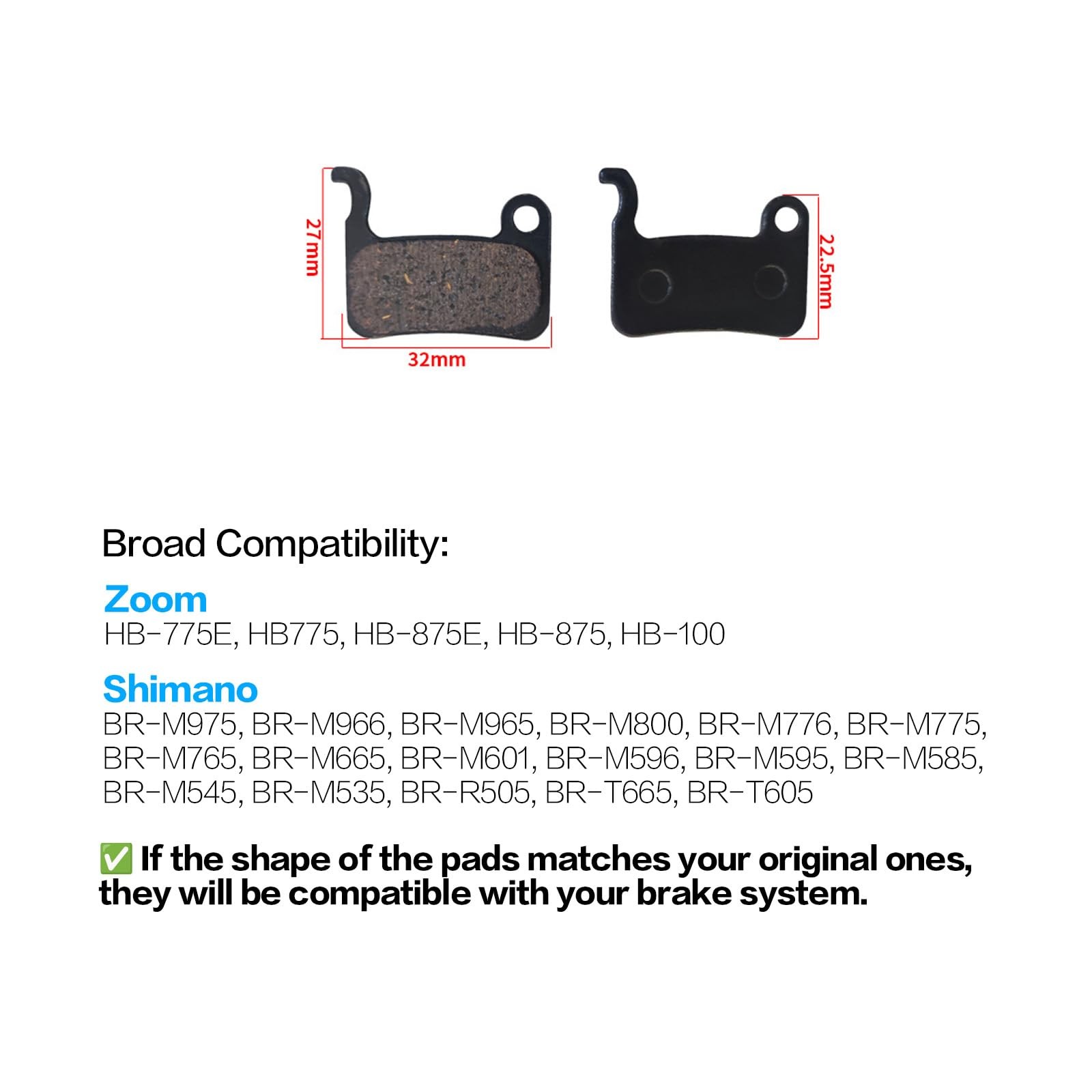Zoom Semi-Metallic Disc Brake Pads for HB-01, 1 Pair one Caliper