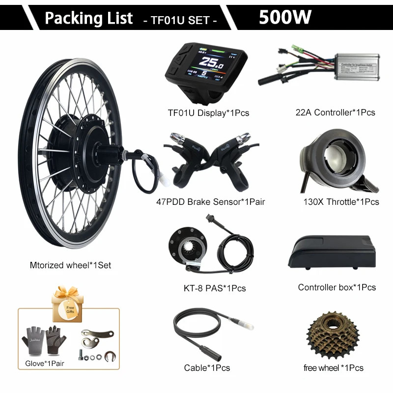 Electric Bike Motor Kit 36V 48V 500W Rear Cassette Brushless Hub Motor Wheel