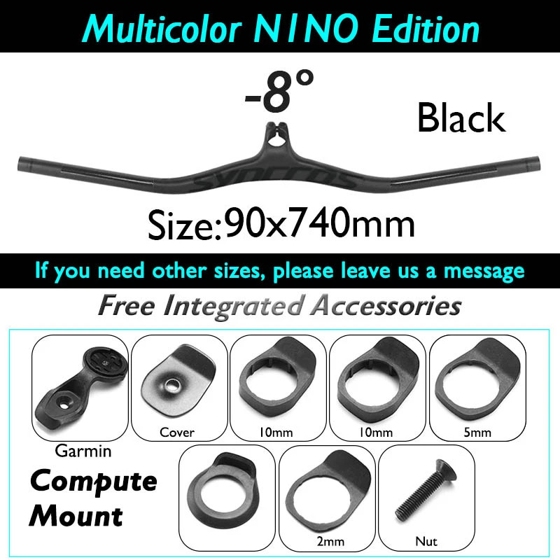 -8/-17/-25 Degree Carbon Fiber Mountain Bike Integrated Handlebar 90*740mm
