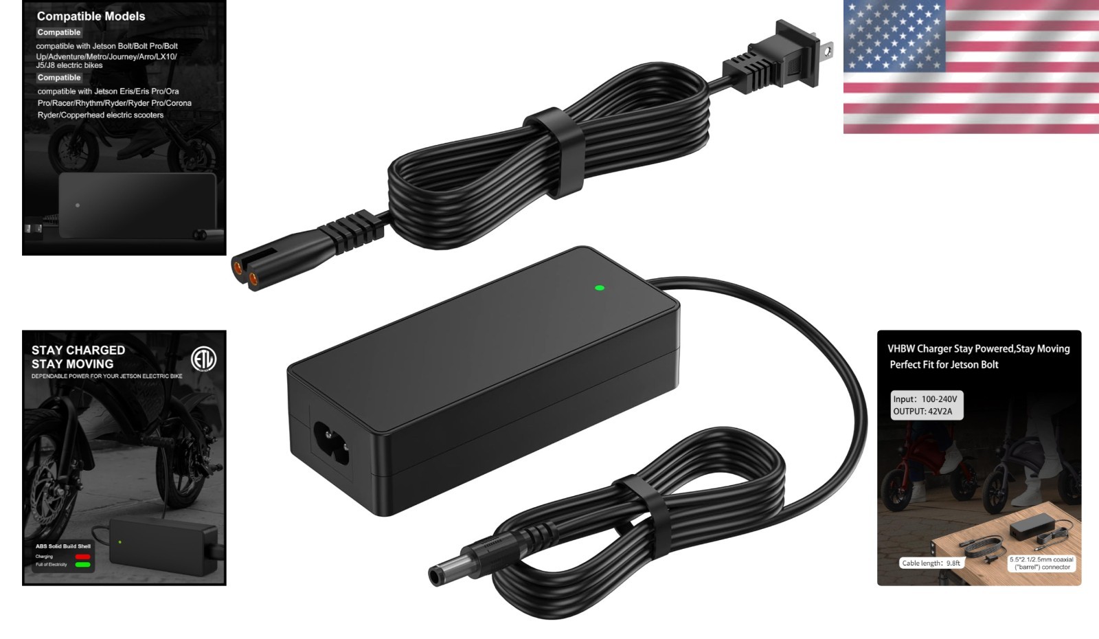 Compact 42V Charger for Jetson Bolt, Adventure, & Racer Models – Safe & Reliable