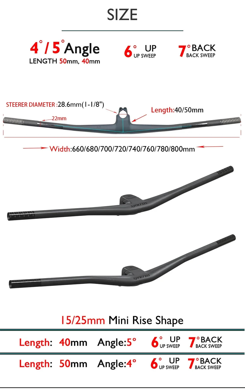 SYNCROS Carbon Integrated MTB Handlebar 4°/5°,15/25mm Rise for Sparks Frame
