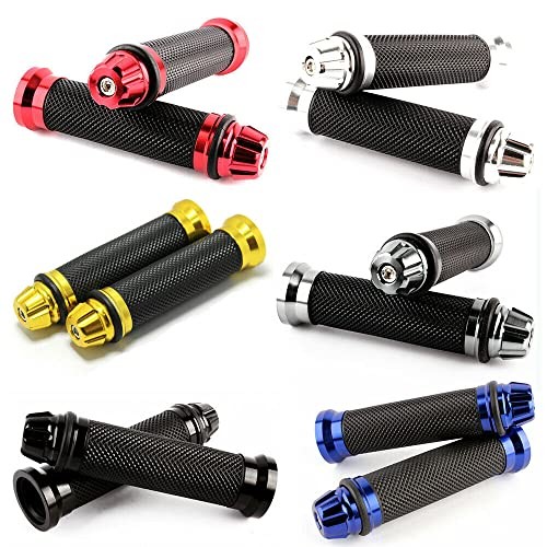 Motorcycle Hand Grips with Bar End Cap, Racing CNC Aluminum & Soft Rubber black