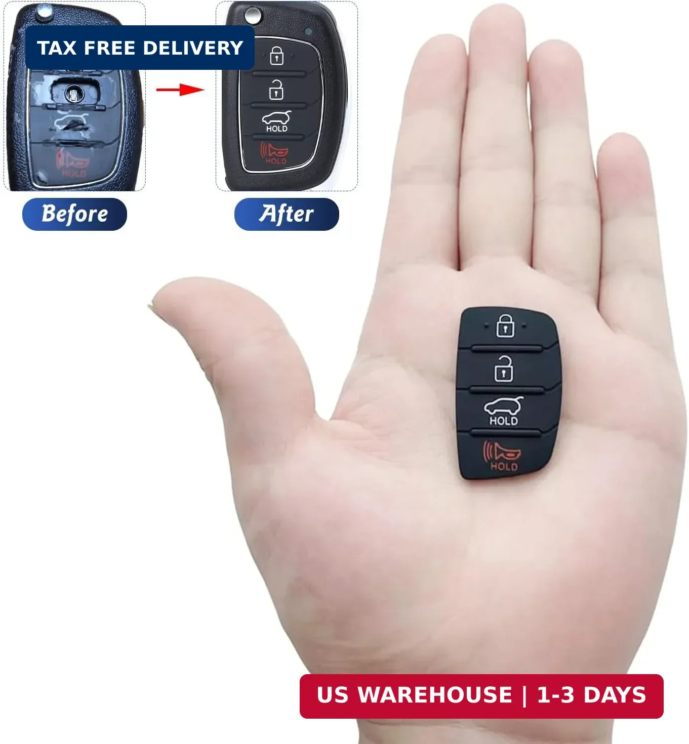 3 Pack Key Fob Button Pad Replacement Fits for Hyundai Santa Fe Sonata Sport 201