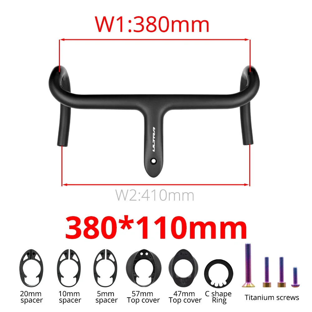Road Bike Carbon Internal Cable Integrated Bicycle Drop Bar 360-380mm with Mount