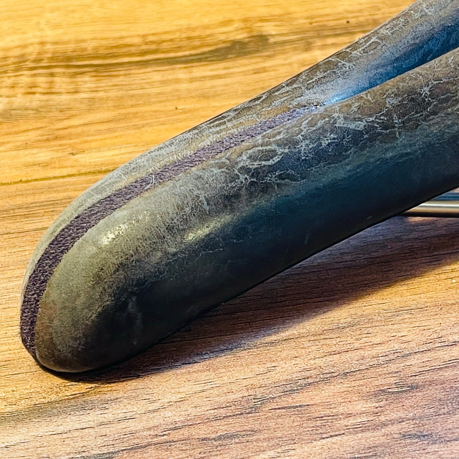 Terry  Cutaway Saddle Gray Leather Titanium Rails