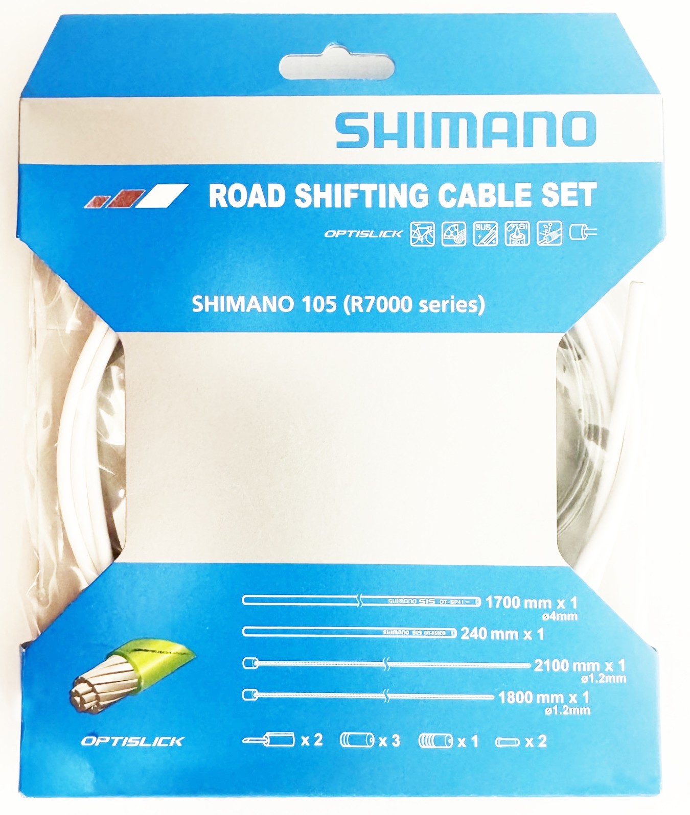 Shimano 105 (R7000 series) Road Optislick Shifting Cable Set – White, Y8ZG98100