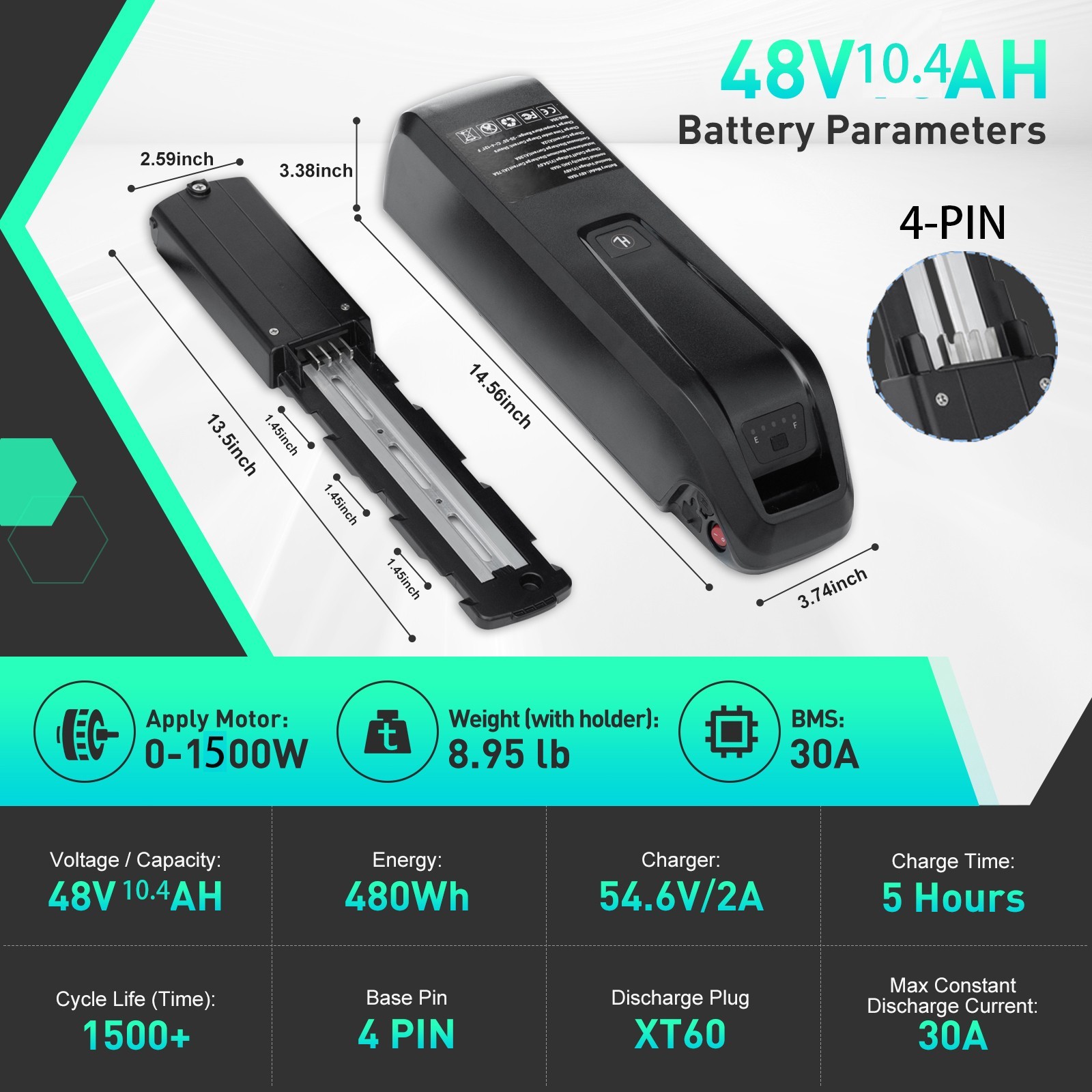 48V 10.4AH Lithium-Ion Ebike Battery For 26″ Vivi F26FUL AMAK00019 Electric Bike