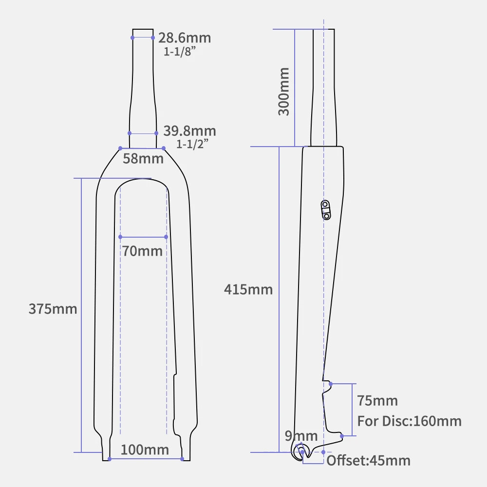 26 / 27.5 Inch MTB Bicycle Carbon Fork Disc Brake 160mm Tapered Tube Front Forks