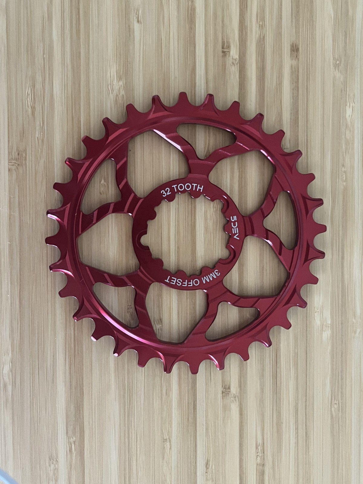 5Dev 7075 Classic Chainring – 32t, 3mm Boost, 3-Bolt SRAM Direct Mount, Red