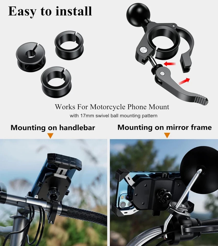 17Mm Ball Handlebar Clamp Mount Base, Fit for round Rails 0.5»