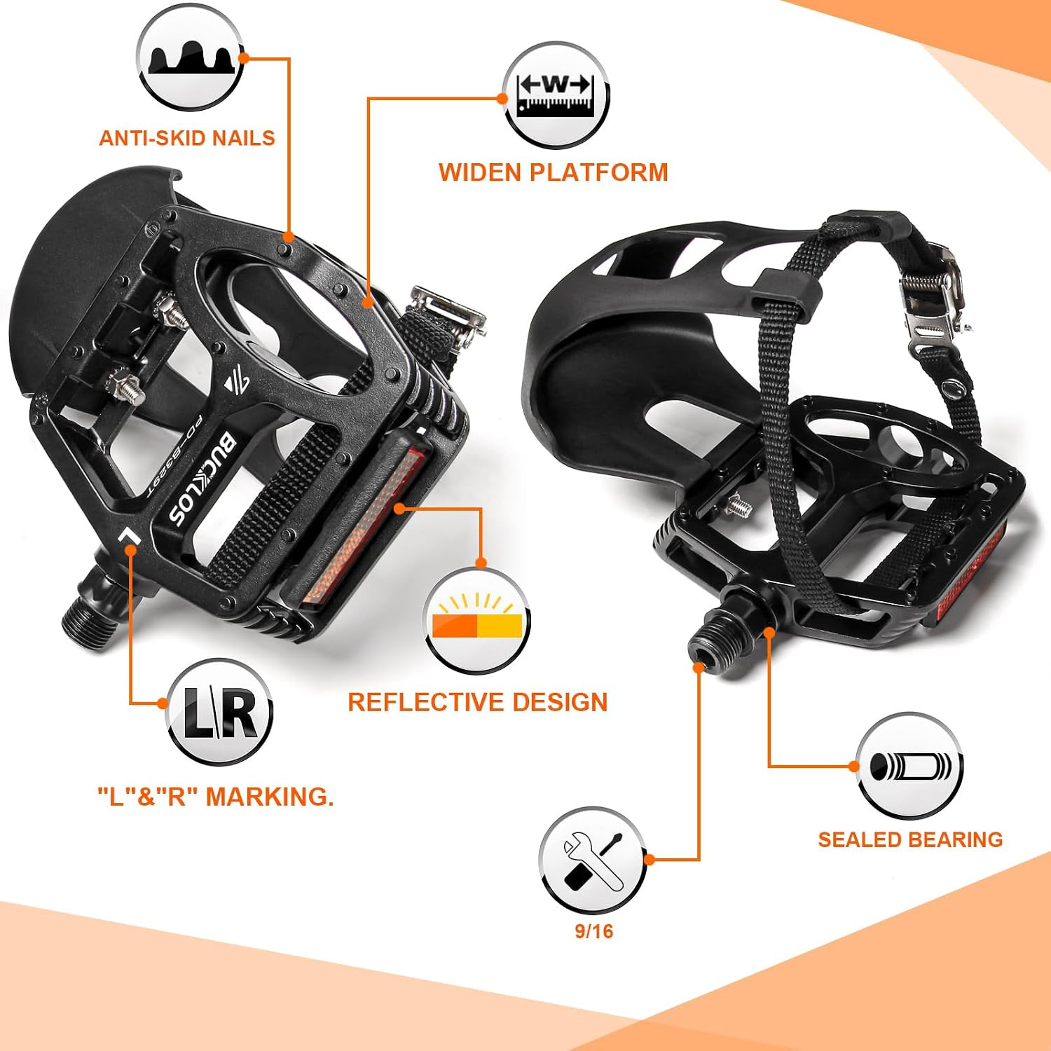 Bike Pedals with Toe Cages and Straps – Bicycle Toe Clips Cage Compatible with R