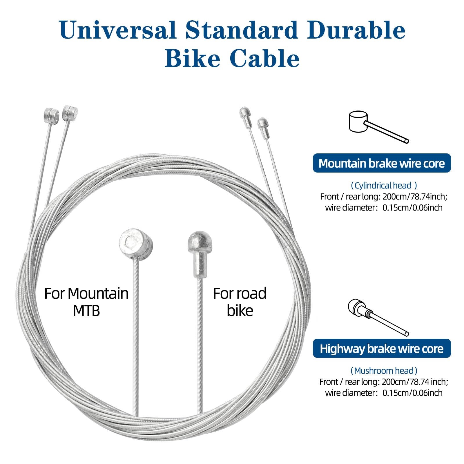 4 Universal Bike Brake Cables Stainless Steel 1.5mm 2M For MTB Road Bikes
