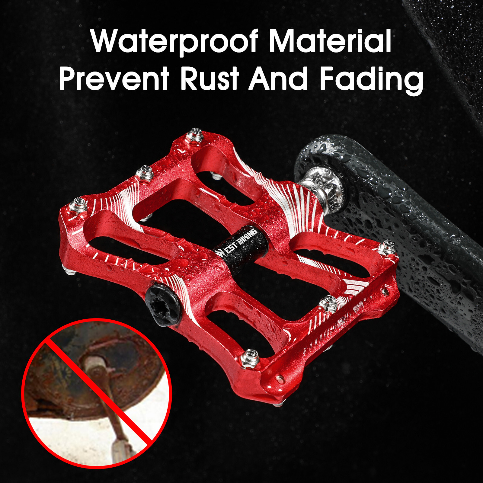 WEST BIKING 2 Sealed Bearings Bicycle Pedals Aluminum Alloy Bike Flat Pedals Red