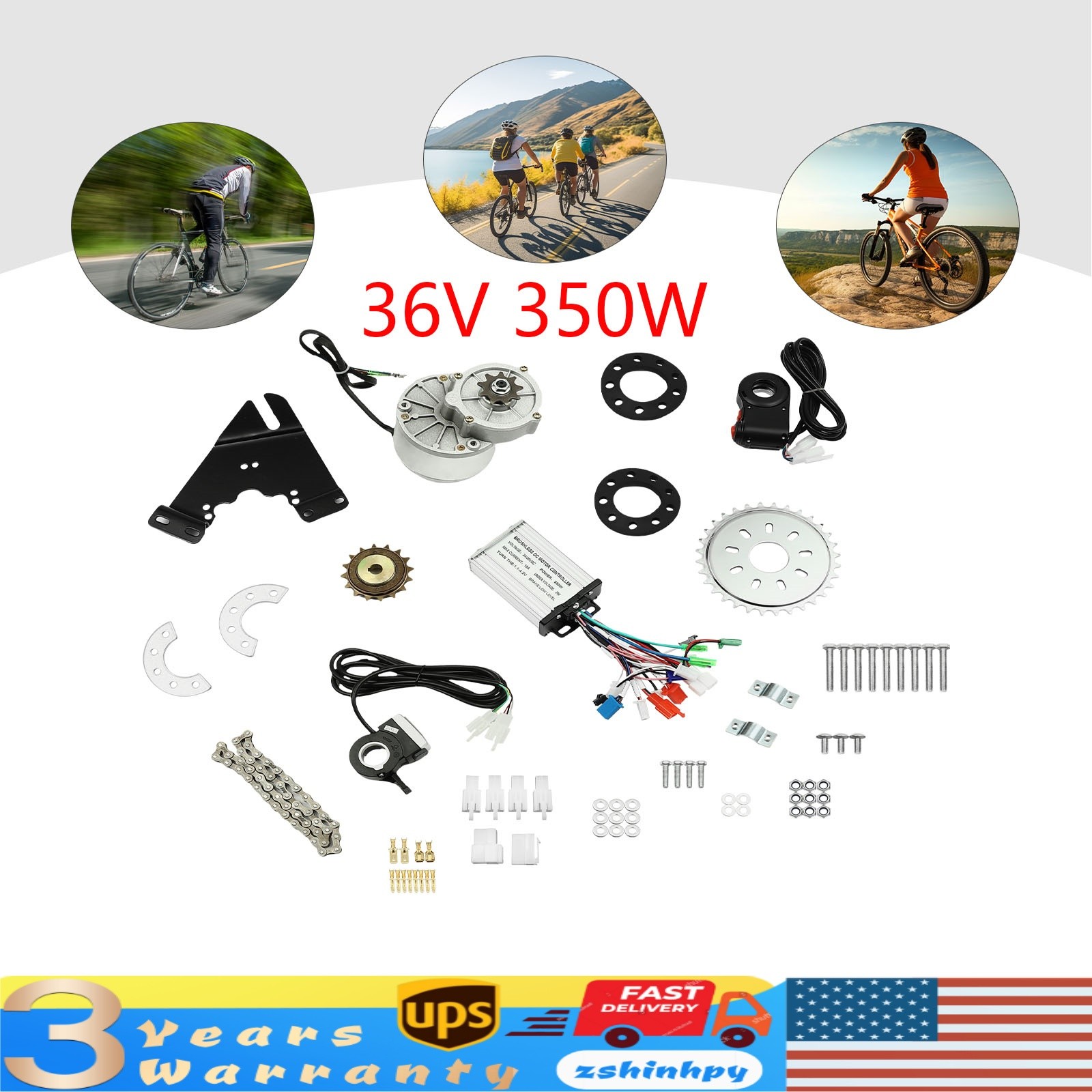 350W 36V Electric Bicycle Brushless Motor E-Bike Conversion Kit Adjustable Speed