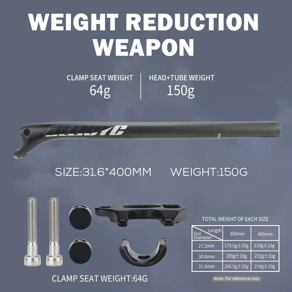 ULLICYC Carbon Fiber Seatpost 27.2/30.8/31.6mm 400mm Offset MTB Road Bike