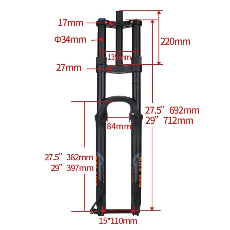 27.5 29in MTB Ebike Barrel Axle Air Pressure Suspension Fork Straight/Tapered