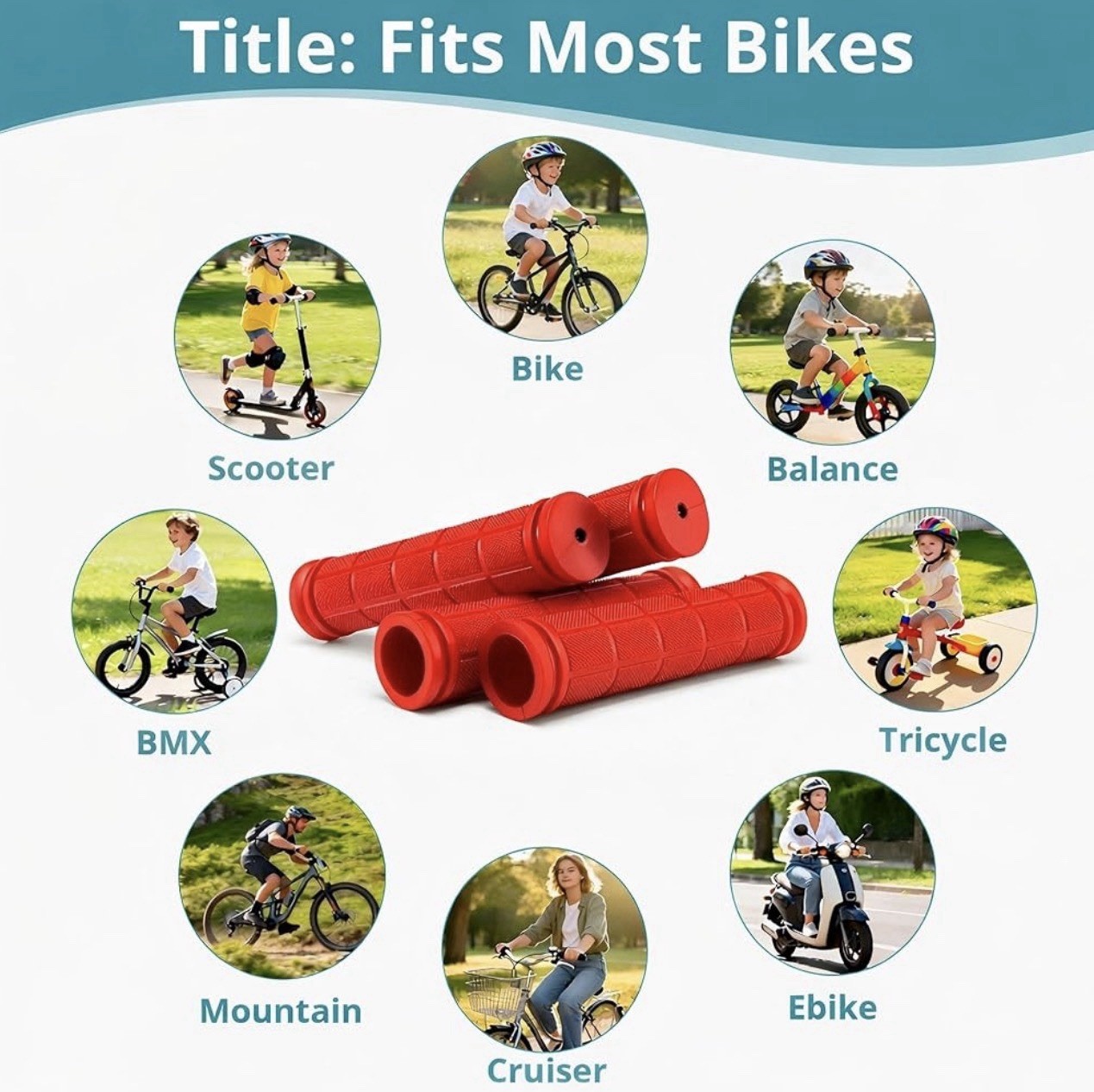 Red Kids Bike Handlebar Grips 22.2mm Non-Slip Rubber BMX Scooter Pair