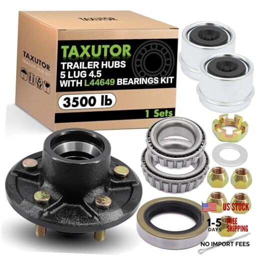 5-Lug Trailer Idler Hub Kit for 3500 lb Axles, 5 on 4.5″ Bolt Pattern, 1 Sets