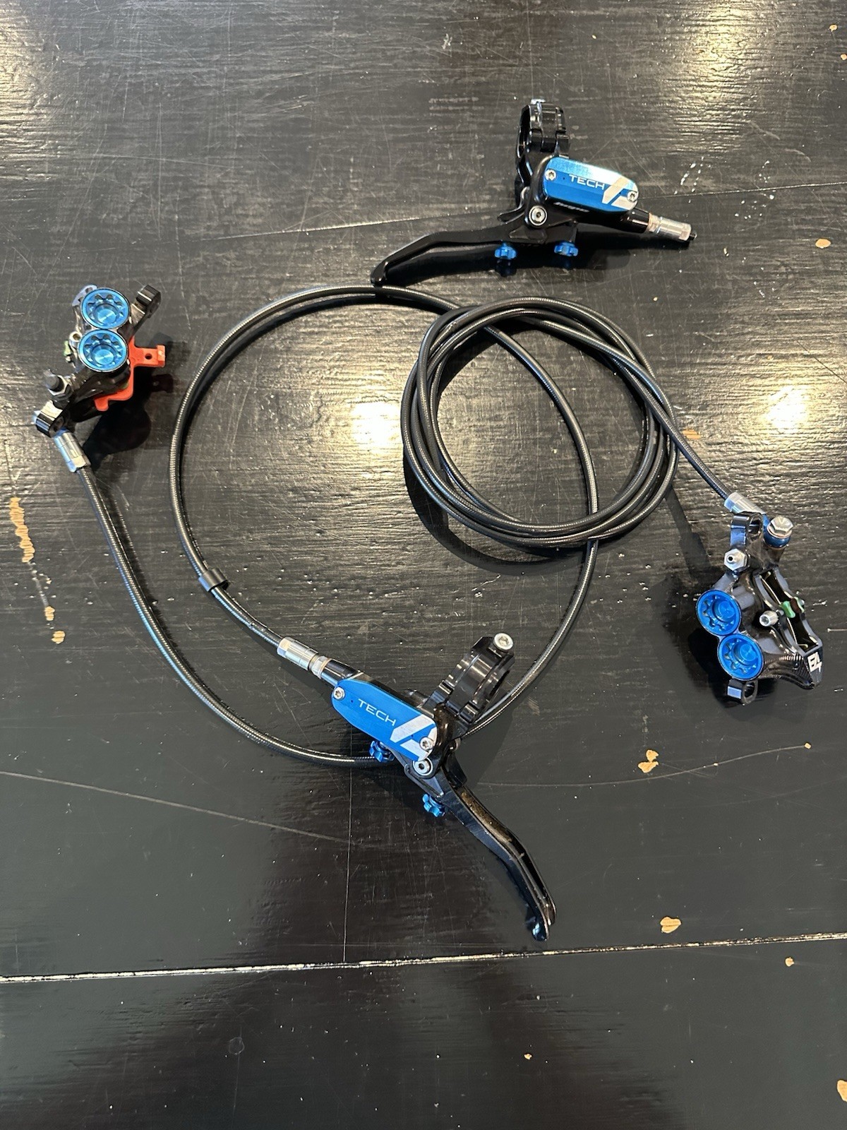 Hope Tech 4 Hydraulic Disc Brake Set Front & Rear w/ Calipers Black/Blue (2pc)