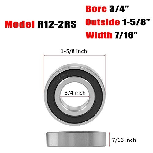 R12-2RS Bearings, 3/4 x 1-5/8 x 7/16 Inch Ball R12-2RS (10 Pack) 10 Silver