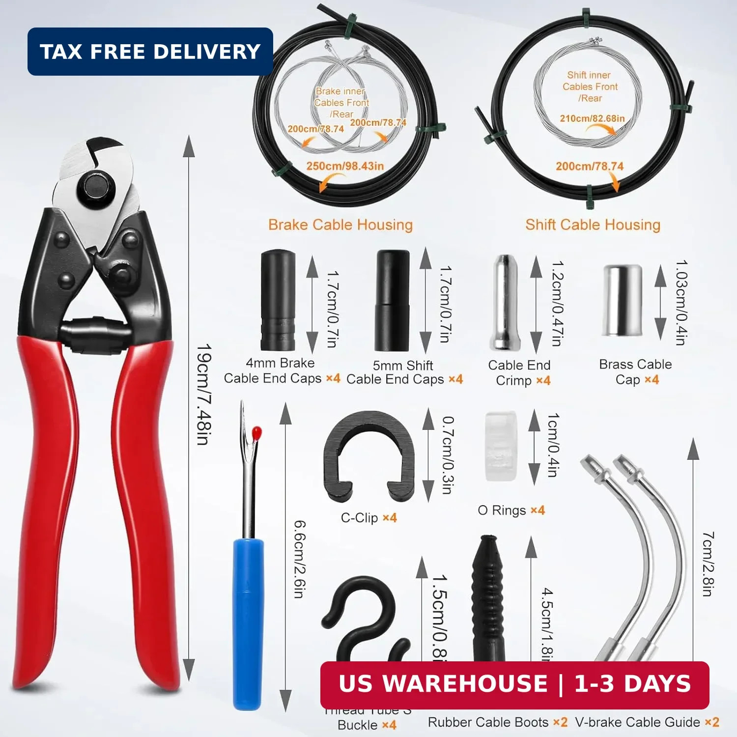 Bike Brake Cable Kit with Stainless Steel Bike Cable Cutter, Brake Cable and Bik