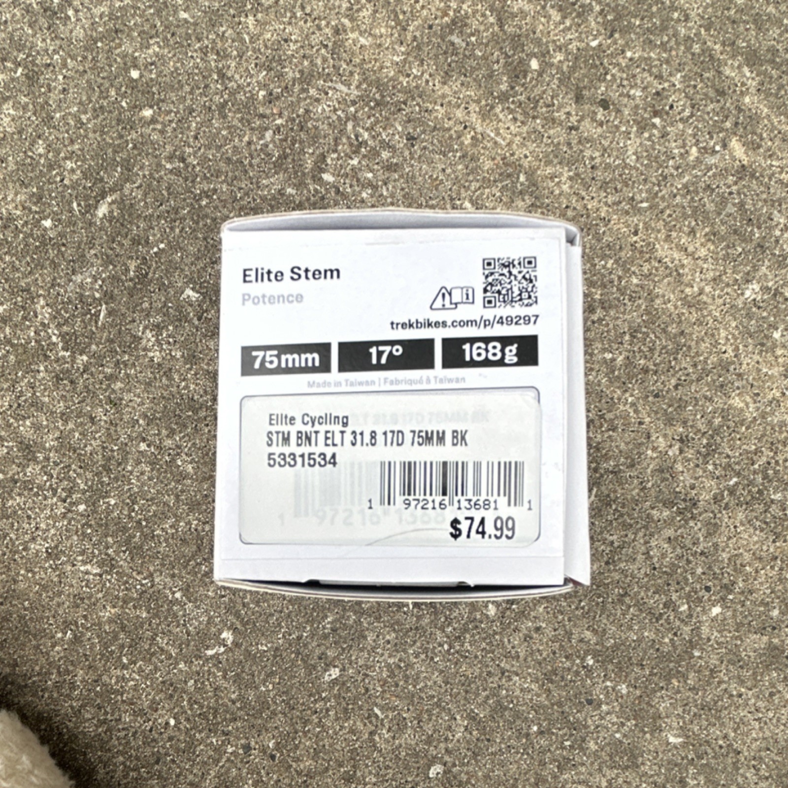 Bontrager Elite Stem 75mm 17° 31.8mm Aluminum Black Road Bike Threadless