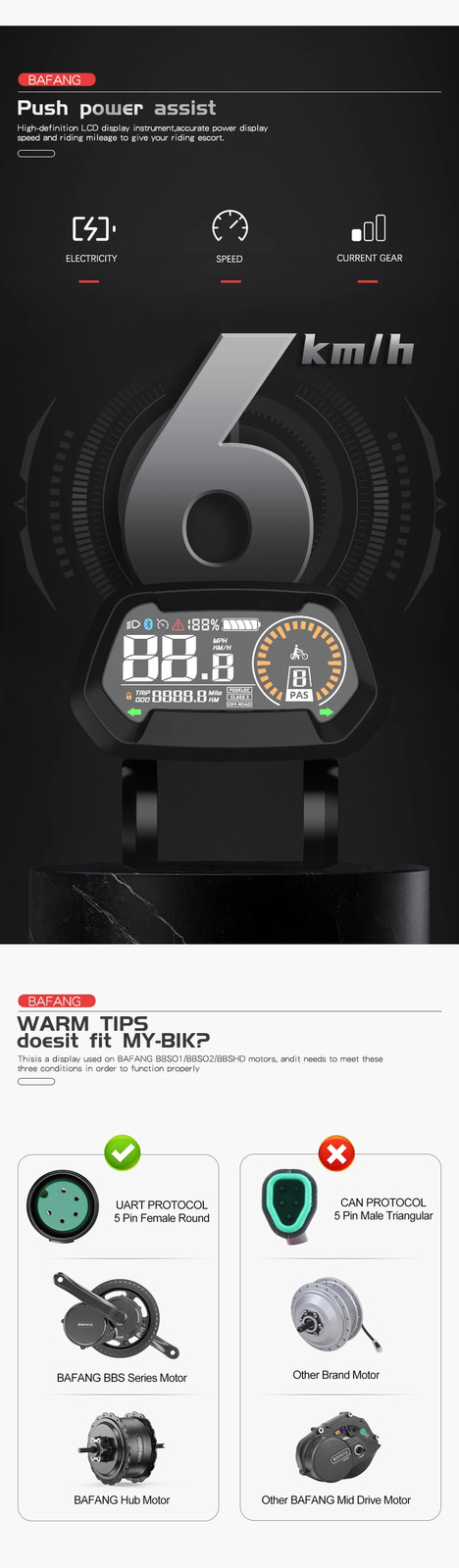 Ebike Bafang DZ43 Computer UART 0-9 PAS Speed BBS01B/BBS02B/BBSHD Mid Motor
