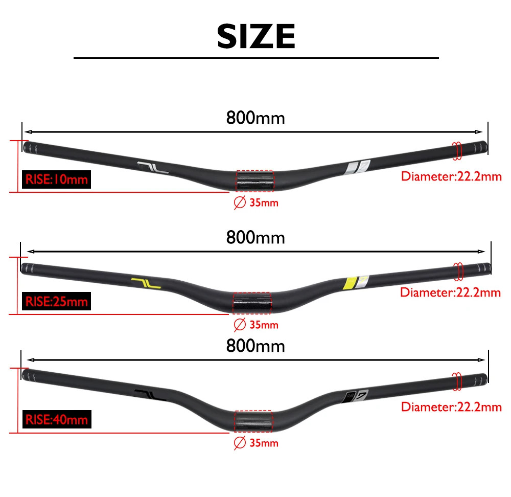 35mm Clamp Carbon Fiber MTB Riser Bar 10mm 25mm 40mm Rise External Cable Routing