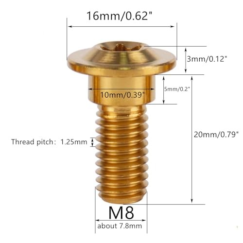 6Pcs Titanium Bolt M8 x 20mm 25mm Motorcycle Rear Brake Rotor M8x20mm Gold