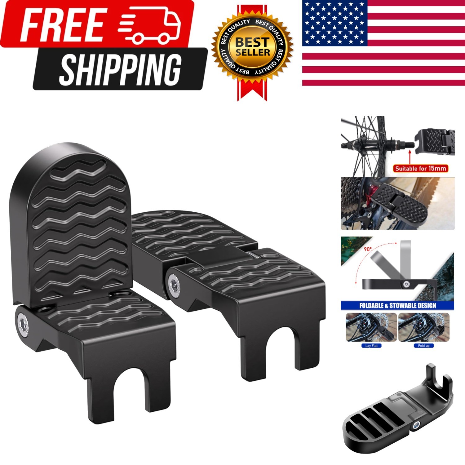 2PCS Bike Rear Pedals, Aluminium Bicycle Foot Peg, Non-Slip Ebike Foot Pegs f…