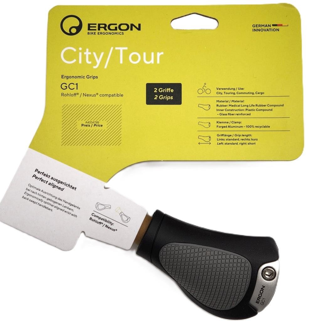 Ergon GC1 Ergo Rohloff/Nexus Back Swept Lock-On Bicycle Grips – Black & Gray