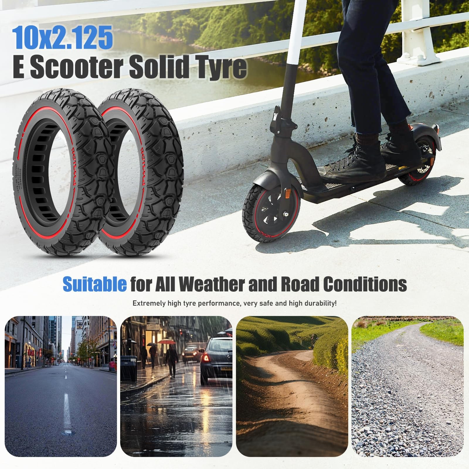 Amitor 10X2.125 Off Road Tire For Electric Scooter 10 Inch Solid Rubber Tires