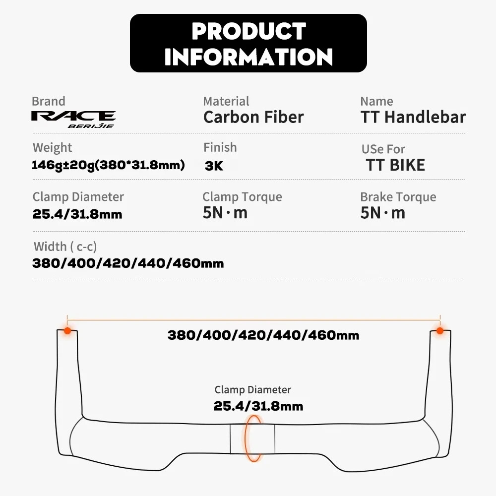 Full Carbon Road Bike TT Handlebar 0 Degree 380-460mm Width Triathlon Handlebar