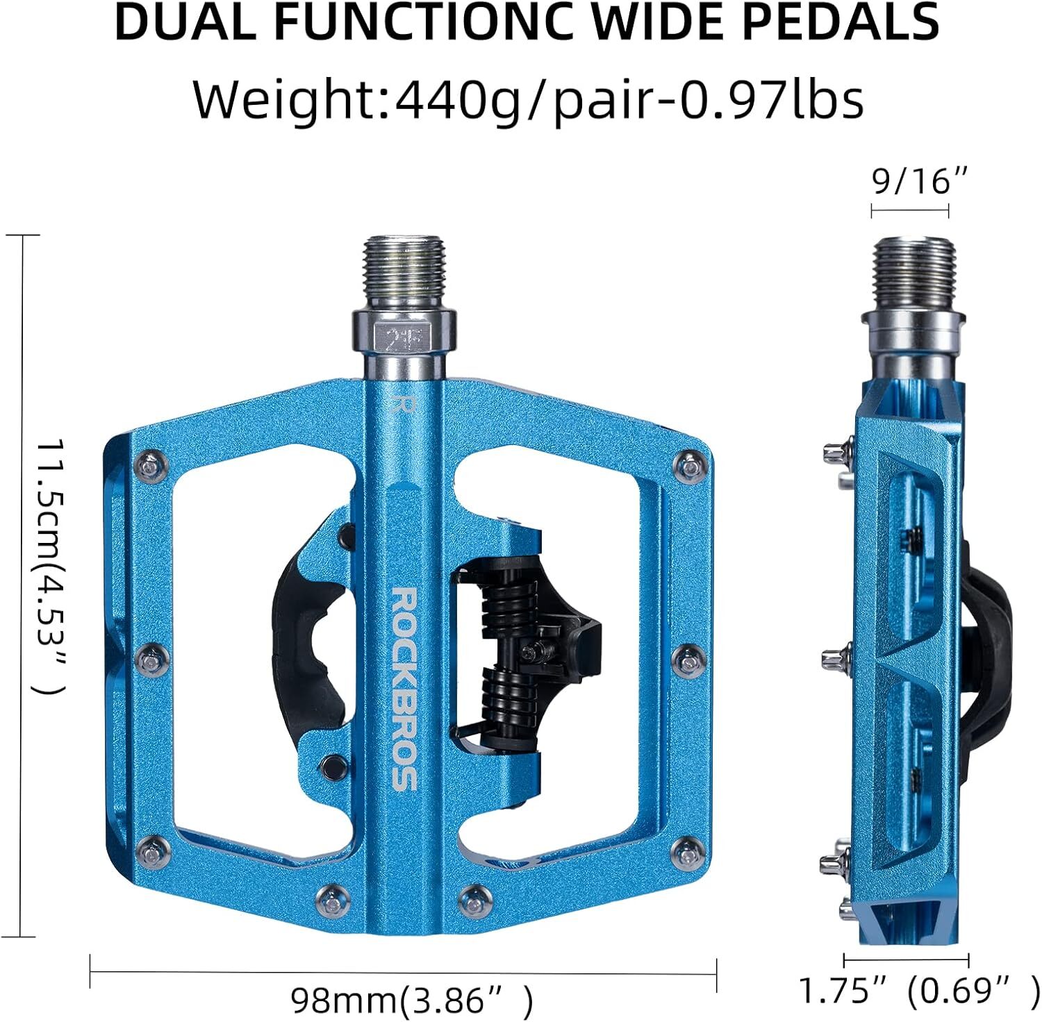 ROCKBROS Bike Pedals SPD Lock Pedals Non-Slip 2 in 1 Dual Function Pedals 9/16″