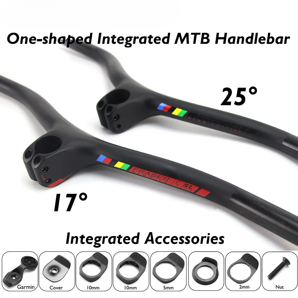 MTB Bicycle Integrated Carbon Handlebar with Stem -8/-17/-25 Degree 60*740mm
