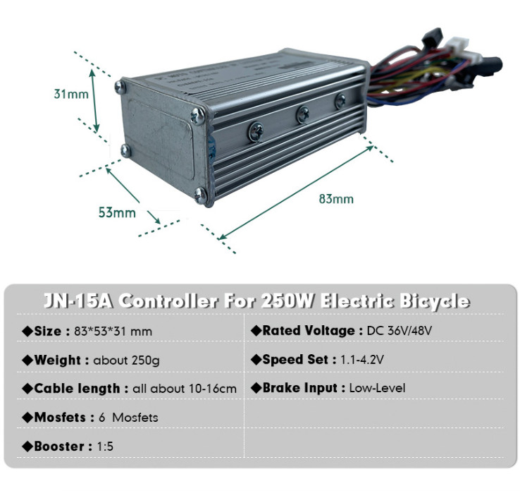 E-bike 36V 48V 6 FET 15A 250W Brushless Motor JN Controller For Electric Bicyc.