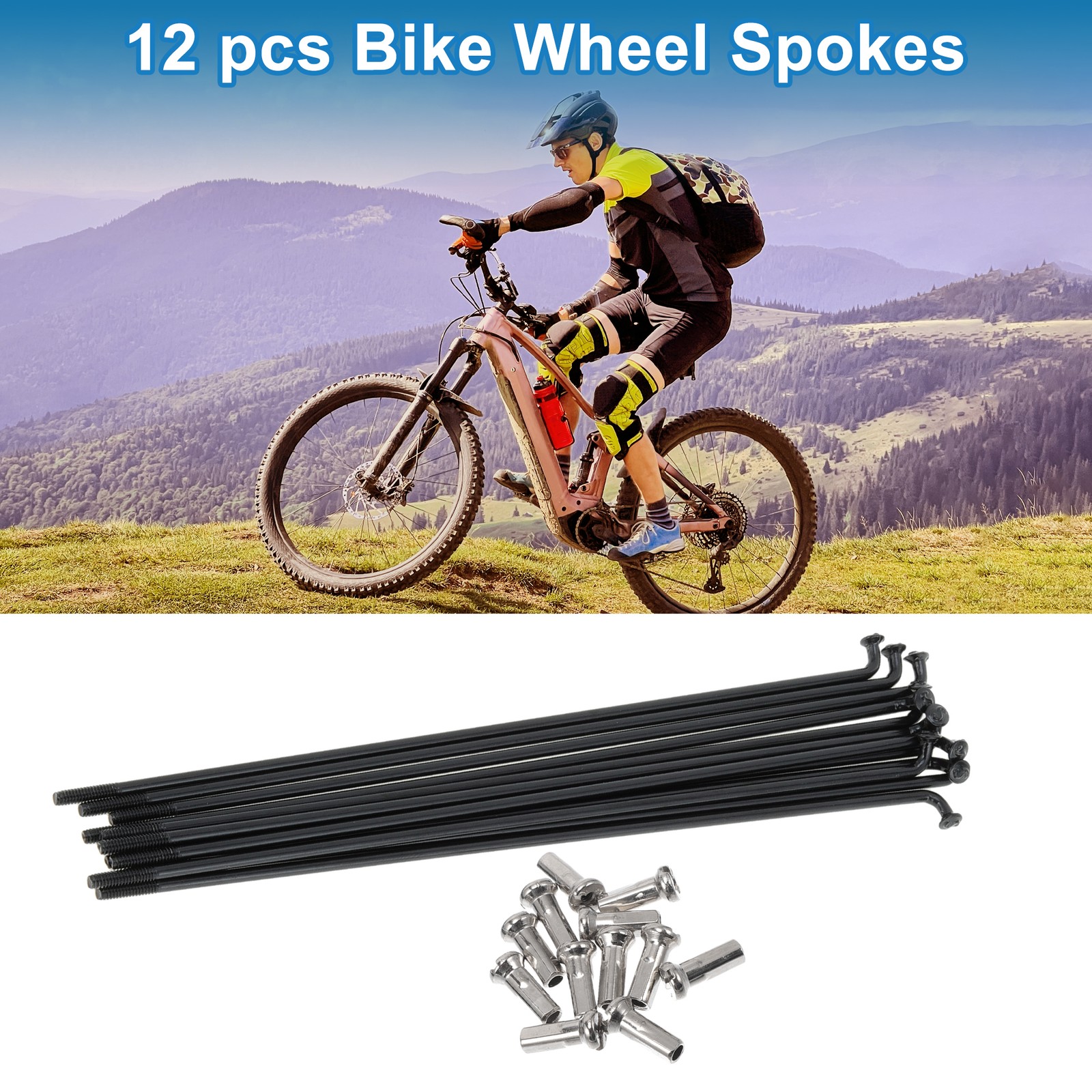 1 Set 14G 130mm Length Bicycle Spokes Nipple 304 Stainless Steel Black Universal