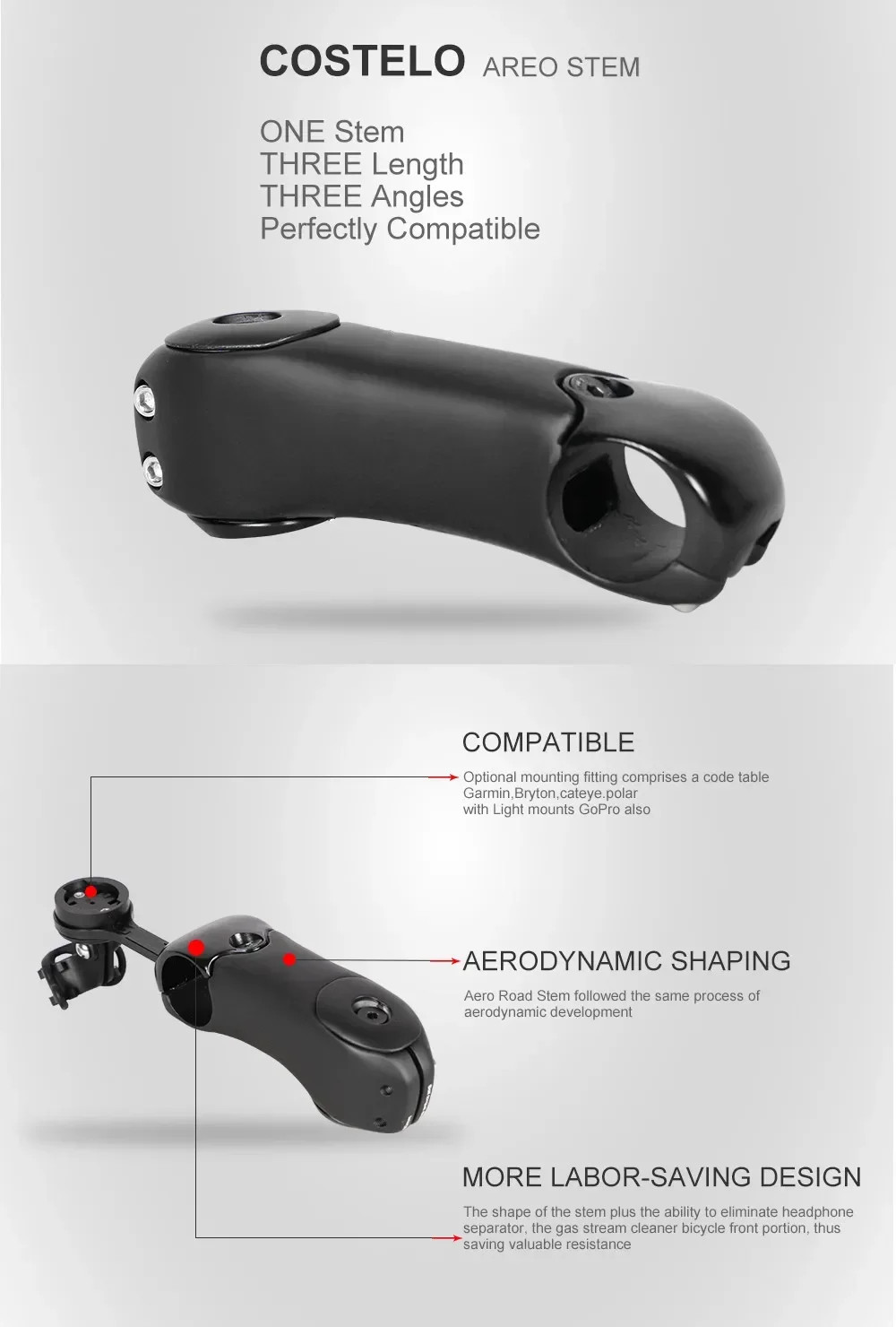 3 Degrees Stem Carbon Fiber MTB/Road Bicycle Carbon Stem Adapter Computer Mounts