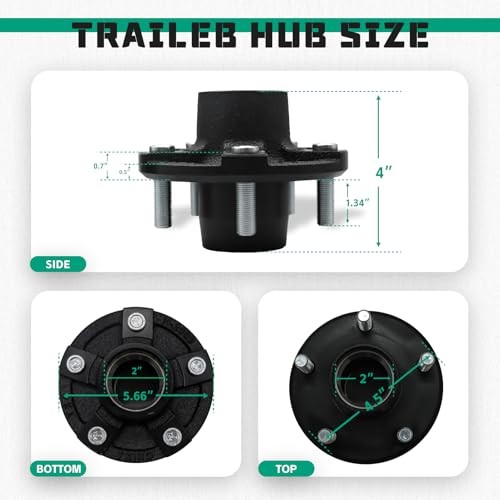 2 Sets 2000lb Trailer Hub Kit 5 Bolt 4.5″ Trailer Hubs 5 Lug Fit 1″ and 1