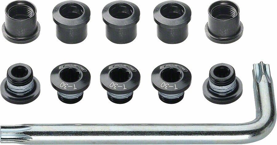 FSA Torx T-30 Alloy Double Chainring Nut/Bolt – 10 piece set w/tool – Black