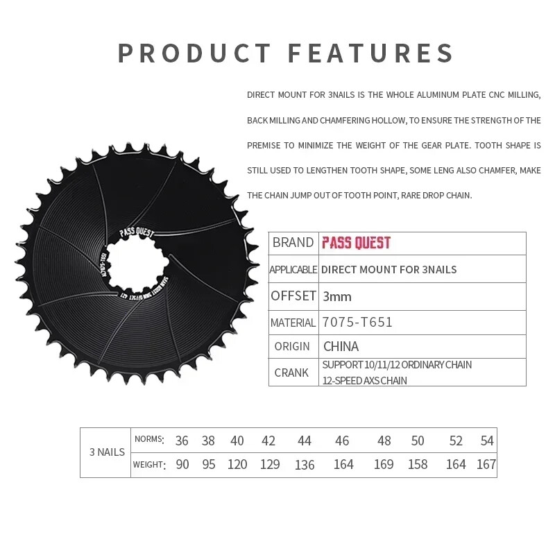 3mm Offest Direct Mount Chainring for 12 Speed Norrow Wide Teeth Chainwheel