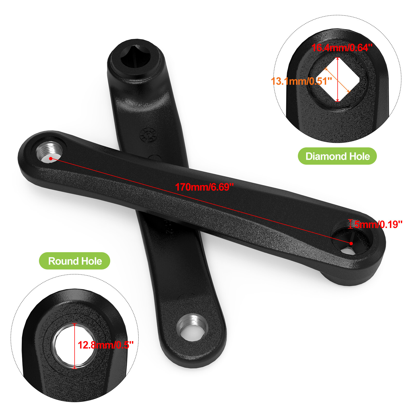 1 Pair Crank Arms 170mm for Bafang 8FUN BBS01 BBS02 Ebike Mid Drive Motor Kit US