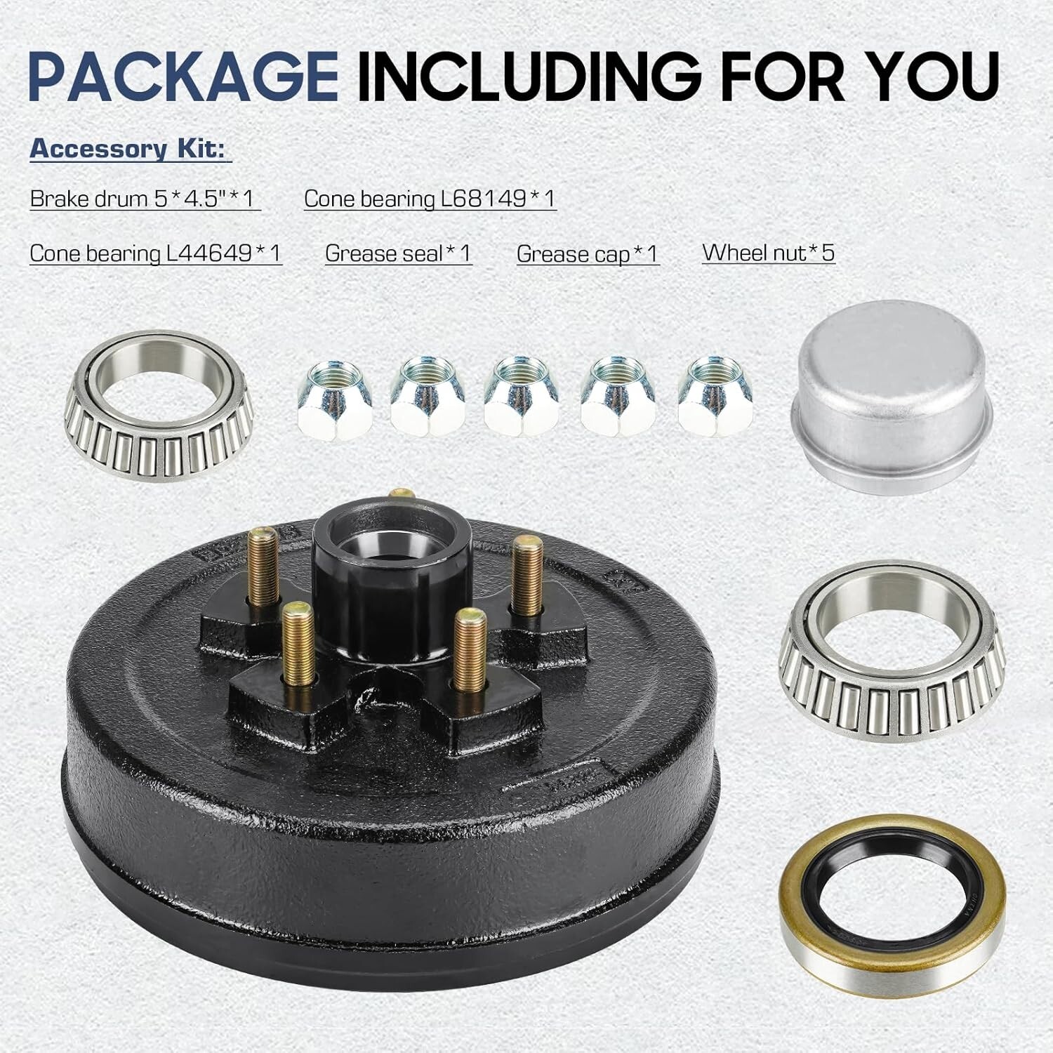 Trailer Brake Drum Kit, 5-Hole, 4.5″ Bolt Circle Brake Drum for 3500 lb BRD003