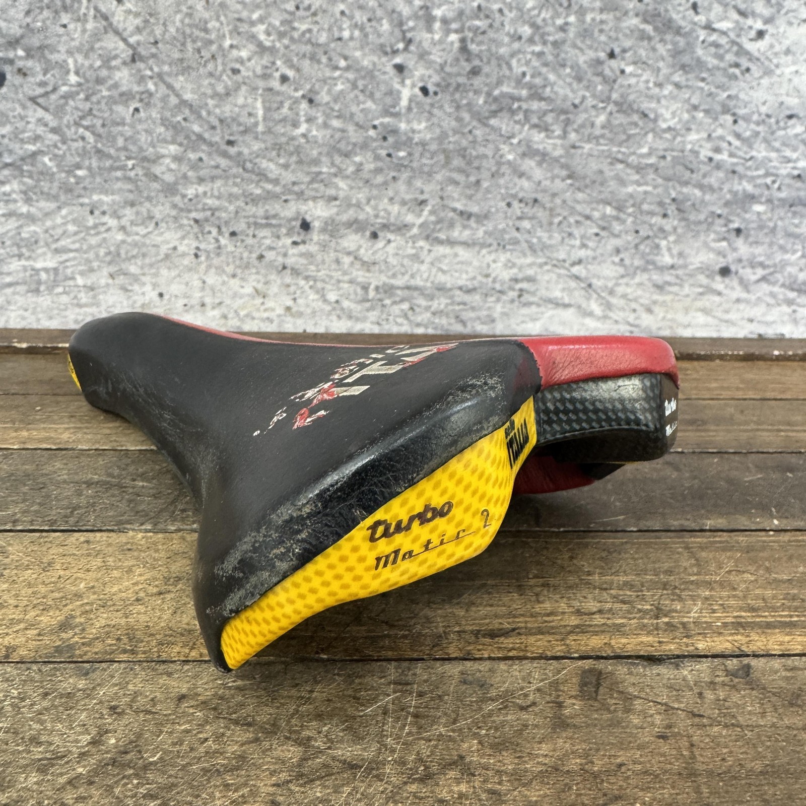Vintage Selle Italia Turbo Matic 2 Saddle Seat Red Yellow 135mm Carbon MTB